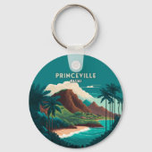 Princeville Kauai Hawaii Beach Mountains Retro Sleutelhanger (Achterkant)