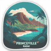 Princeville Kauai Hawaii Beach Mountains Retro Sticker (Voorkant)