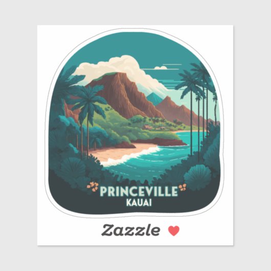 Princeville Kauai Hawaii Beach Mountains Retro Sticker (Vel)