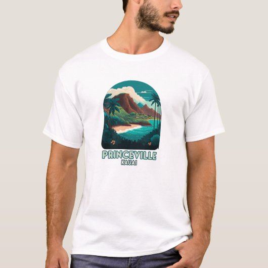 Princeville Kauai Hawaii Beach Mountains Retro T-shirt (Voorkant)