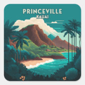 Princeville Kauai Hawaii Beach Mountains Retro Vierkante Sticker (Voorkant)
