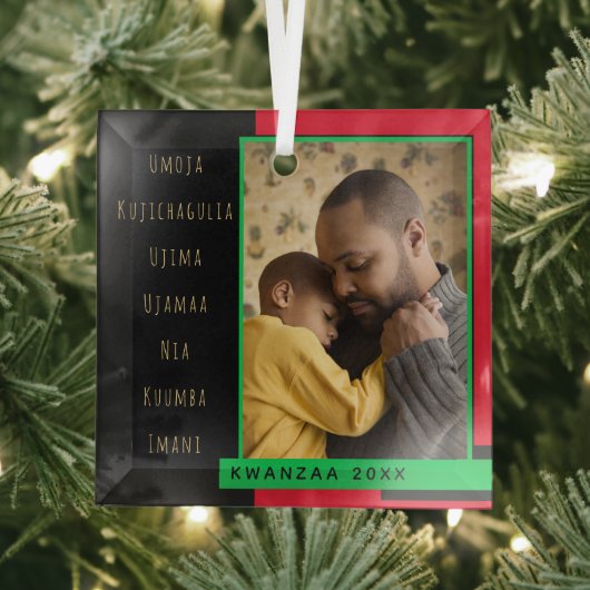 Principes Red Black Green Photo Kwanzaa Glas Ornament (Insitu)