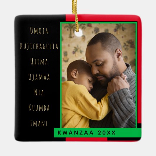 Principes Red Black Green Photo Kwanzaa Keramisch Ornament (Voorkant)