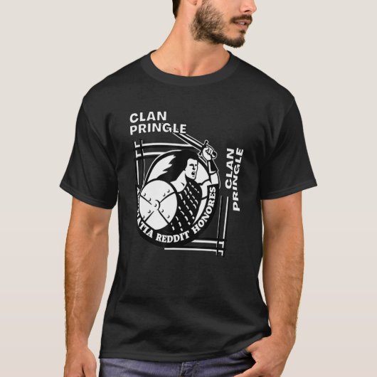 Pringle Clan Gaelic Motto Szwaardsman T-shirt (Voorkant)