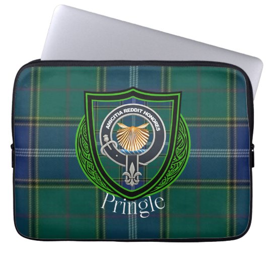 Pringle Scottish Clan Tartan and Crest Laptop Sleeve (Voorkant)