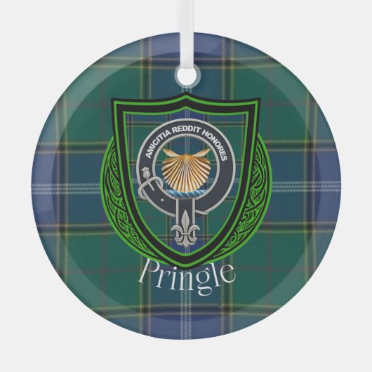 Pringle Scottish Clan Tartan & Crest Glas Ornament (Voorkant)
