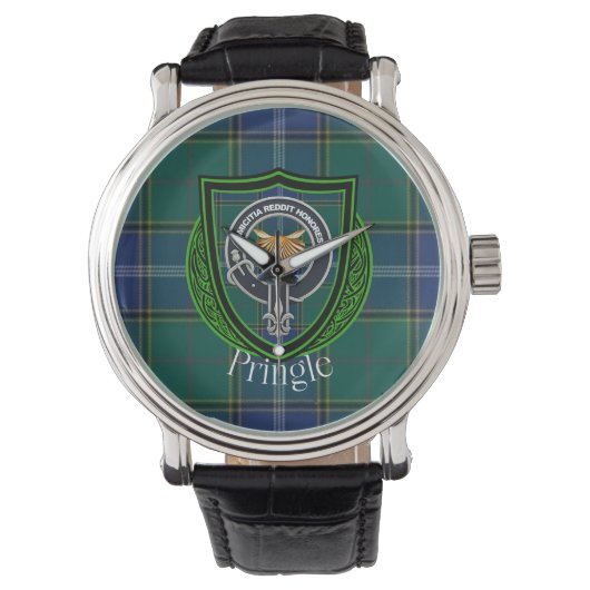 Pringle Scottish Clan Tartan & Crest Horloge (Voorkant)