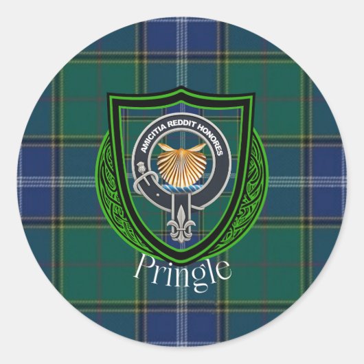 Pringle Scottish Clan Tartan & Crest Ronde Sticker (Voorkant)
