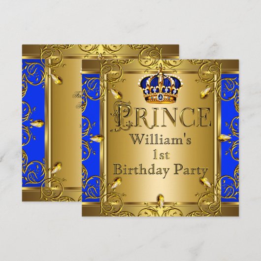 Prins 1e verjaardag jongen Koninklijk blauw gouden Kaart (Voorkant / Achterkant)