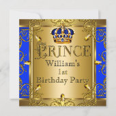 Prins 1e verjaardag jongen Koninklijk blauw gouden Kaart (Voorkant)