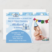 Prins 1e verjaardag Uitnodiging 5x7 Fotokaart (Voorkant / Achterkant)