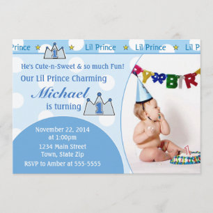 Prins 1e verjaardag Uitnodiging 5x7 Fotokaart