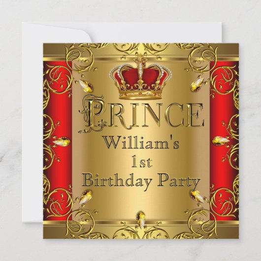 Prins 1st Birthday Boy Red Gold Crown 2 Kaart (Voorkant)