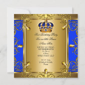 Prins 1st Birthday Boy Royal Blue Crown 2 Kaart (Achterkant)