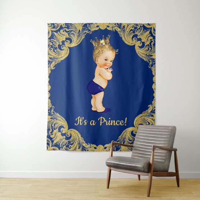 Prins Baby shower Backdrop Banner Wandkleed (In situ)
