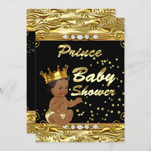 Prins Baby shower Black Gold Sprinkle Enic Kaart (Voorkant / Achterkant)