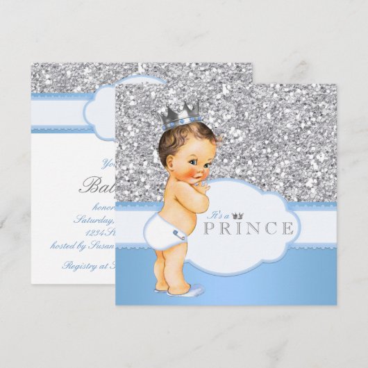 prins Baby shower blauw en zilver Kaart (Voorkant / Achterkant)