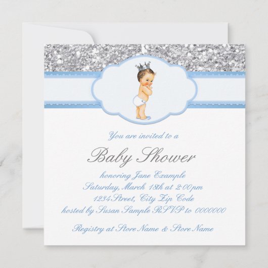prins Baby shower blauw en zilver Kaart (Achterkant)