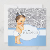 prins Baby shower blauw en zilver Kaart (Voorkant)