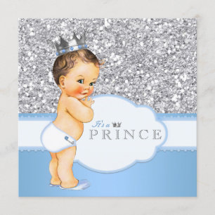 prins Baby shower blauw en zilver Kaart