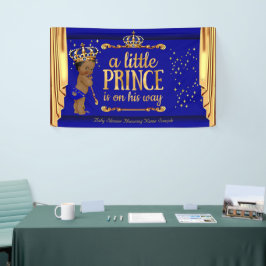 Prins Baby Shower Blauw Goud Draperieën Etnisch Spandoek