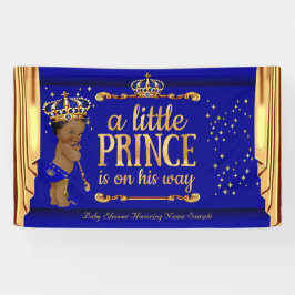 Prins Baby Shower Blauw Goud Draperieën Etnisch Spandoek