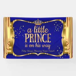 Prins Baby Shower Blauwe Gouden Kroon Draperieën Spandoek