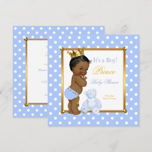 Prins Baby shower Boy Blue Polka Dot Etnic Kaart (Voorkant / Achterkant)