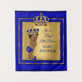 Prins Baby Shower Goud Blauw Afro-Amerikaans Wandkleed