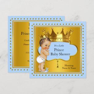 Prins Baby Shower Jongen Blauw Goud Kroon Bruinhar Kaart
