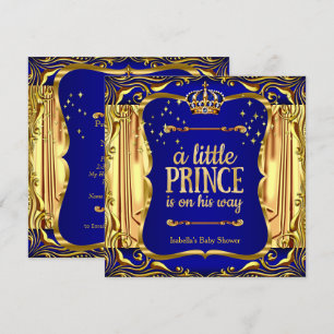 Prins baby shower jongen blauw goud uitnodiging