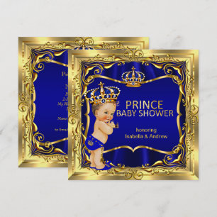 Prins Baby Shower Jongen Blauw Goud Uitnodiging