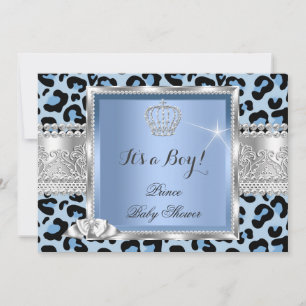 Prins Baby Shower Jongen Blauw Grijs Luipaard Kaart