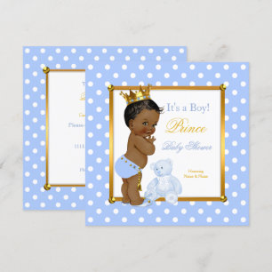 Prins Baby Shower Jongen Blauw Stippen Etnisch Kaart