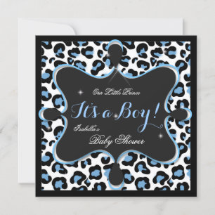 Prins Baby Shower Jongen Blauw Witte Luipaard 2s Kaart
