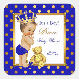 Prins Baby Shower Jongen Koninklijk Blauw Goud Bru Vierkante Sticker