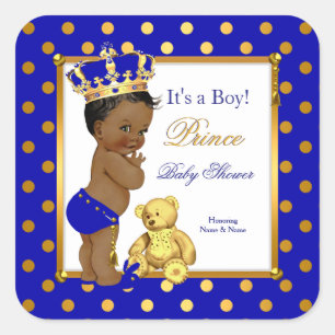 Prins Baby Shower Jongen Koninklijk Blauw Goud Etn Vierkante Sticker