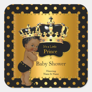 Prins Baby Shower Jongen Zwart Goud Etnisch Vierkante Sticker