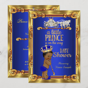 Prins Baby Shower Koningsblauw Gouden Koets Etnisc Kaart