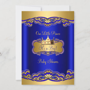 Prins Baby Shower Koningsblauwe Gouden Kroon Kaart