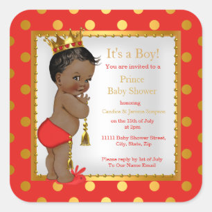 Prins Baby Shower Rood Goud Jongen Etnisch Vierkante Sticker