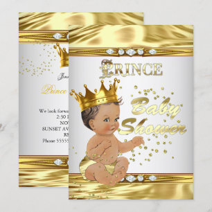 Prins Baby Shower Witte Gouden Folie Bruine Haar Kaart