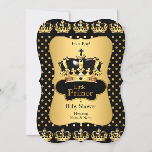 Prins Baby Shower Zwart Goud Stippen Kaart (Voorkant)