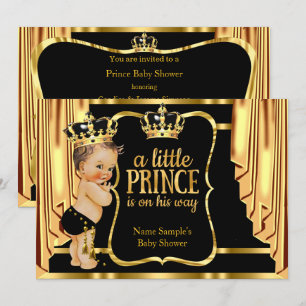 Prins Baby Shower Zwarte Gouden Gordijnen Brunette Kaart