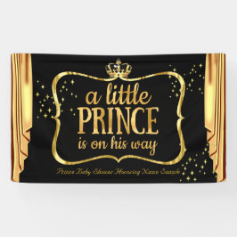 Prins Baby Shower Zwarte Gouden Kroon Drapers Spandoek
