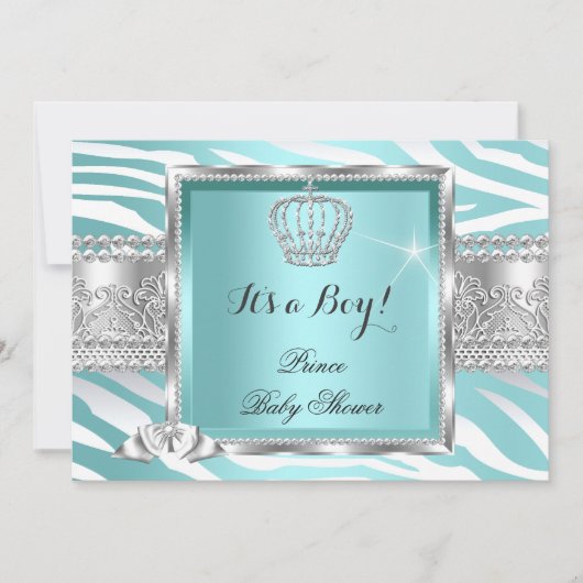 Prins Babyshower Jongen Turkoois Mint Zebra Kaart (Voorkant)