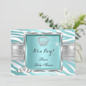Prins Babyshower Jongen Turkoois Mint Zebra Kaart (Staand voorkant)