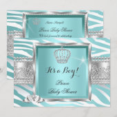 Prins Babyshower Jongen Turkoois Mint Zebra Kaart (Voorkant / Achterkant)