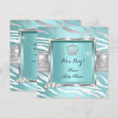 Prins Babyshower Jongen Turkoois Mint Zebra Kaart (Voorkant / Achterkant)