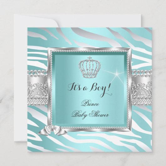 Prins Babyshower Jongen Turkoois Mint Zebra Kaart (Voorkant)